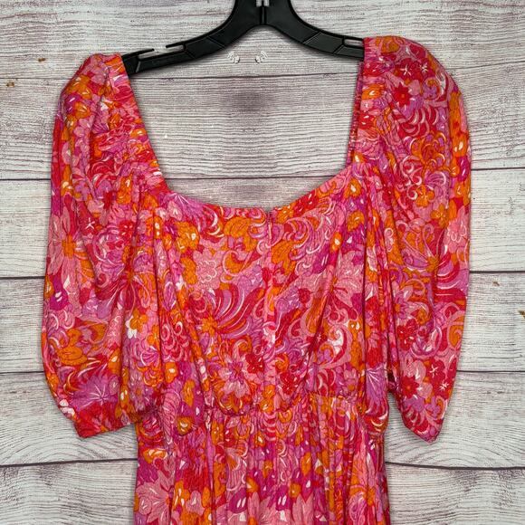 Ted Baker Pink Beth Floral Spring Square Neck Puff Sleeve Faux Wrap Mini Dress 4 - Picture 11 of 14